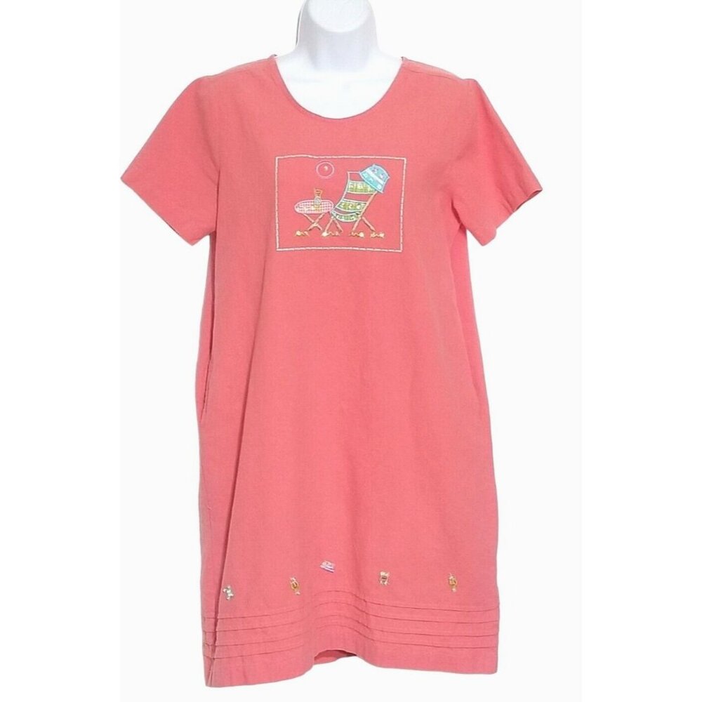Jane Ashley Womens Dress S Beach Coral Peach Tropical Cotton Embroidered